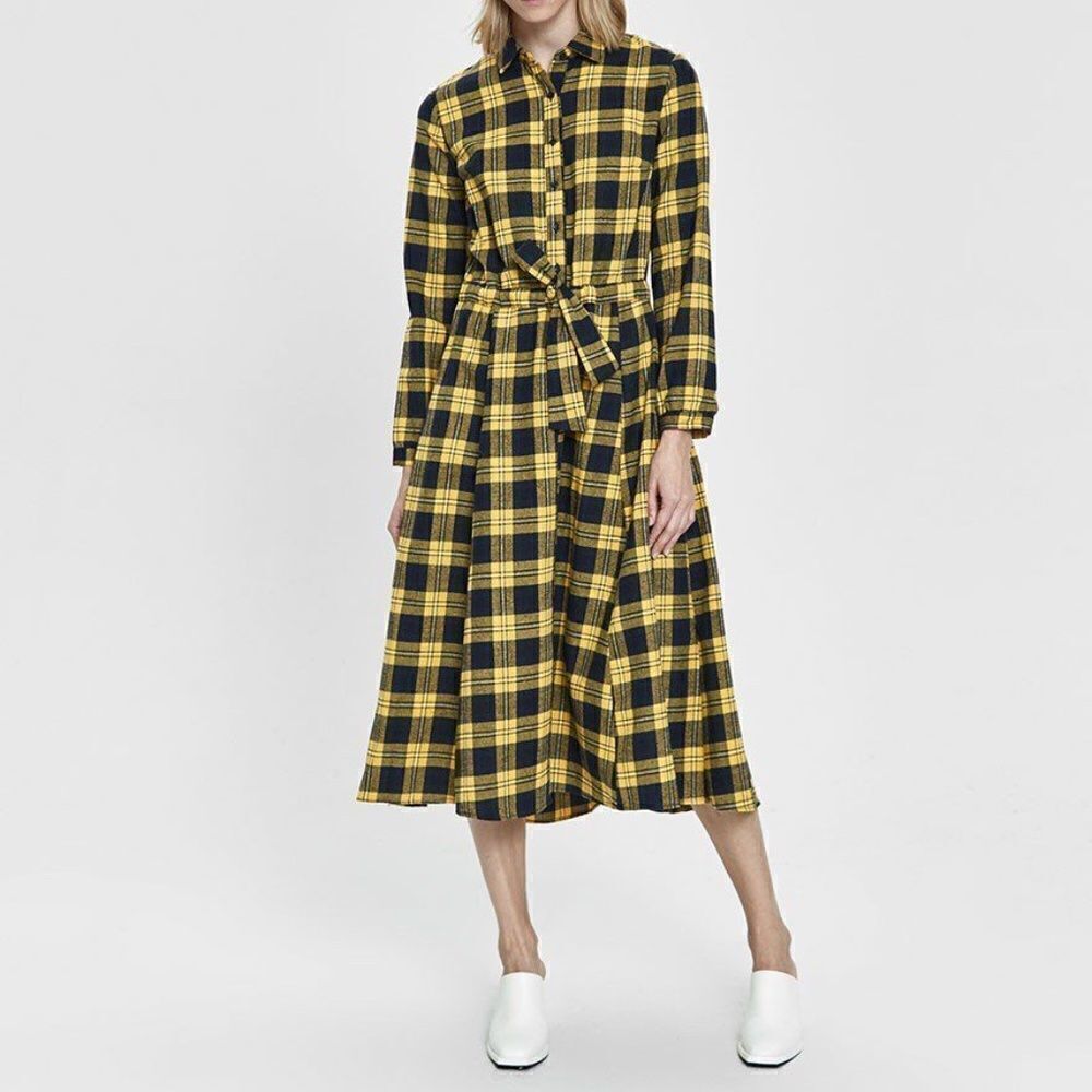NEW Stelen Jay Flannel Long Sleeve Front Button Dress in Yellow Size Small